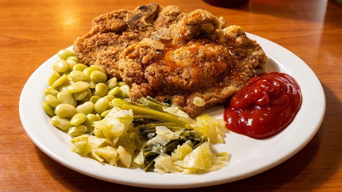 Fried pork chops, meatloaf, and the food bar